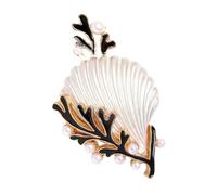 Broche de concha de coral que combina perlas y técnicas de esmalte por goteo, acabado esmaltado, insignia de solapa, perlas, accesorio de acento de concha de coral, talla única, como se describe
