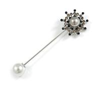Broche de copo de nieve de imitación de cristal azul/gris con solapa de copo de nieve de imitación gris/blanco, sombrero, traje, esmoquin, cuello, bufanda, abrigo - 65 mm de largo