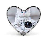 Broche de corazón con gato espacial, loro blanco como la nieve para mochilas o solapas, ideal para San Valentín o aniversario.