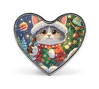Broche de corazón con un lindo gato cantando villancicos. Adorable animal para mochilas o solapas. Pin de San Valentín/Anniversario.