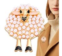 Broche De Cordero Con Perlas - Pin De Ramillete De Cabra Y Oveja De Lujo De Alta Gama | Elegante Alfiler De Solapa Con Forma De Animal Detalle De Perlas Brillantes | Regalo Para Mujeres Y Entusiastas