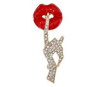Broche de cristal completo de labios rojos, pin convertible para suéter, abrigo, traje, accesorio de declaración, talla única