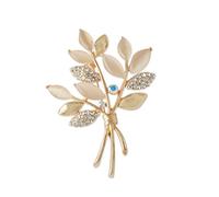 Broche de cristal con forma de rama de olivo dorado para mujer
