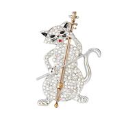 Broche de cristal de gato violonchelo, joyería musical para mascotas, regalo caprichoso para músicos amantes de los gatos, accesorio de sombrero, Medium, Metal
