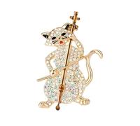 Broche de cristal de gato violonchelo, joyería musical para mascotas, regalo caprichoso para músicos amantes de los gatos, accesorio de sombrero, Medium, Metal