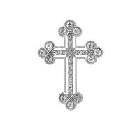 Broche de cruz sagrada de cristal brillante para mujeres y hombres, pin de solapa de aleación de diamantes de imitación chapado en plata, 4,2 cm, joyería de fe cristiana, regalo para bodas, iglesia