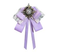 Broche de cuello desmontable con ribete de encaje | Centro de perlas sintéticas y detalle de cinta para vestidos, chaquetas y looks formales