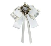Broche de cuello desmontable con ribete de encaje | Centro de perlas sintéticas y detalle de cinta para vestidos, chaquetas y looks formales