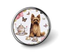 Broche de cuello personalizado de 1 pulgada con diseño de Yorkshire Terrier, mariposas y rosas para fiesta de té, insignia vintage para bolsos, sombreros, chaquetas, mochilas, trajes, camisas, decora