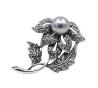 Broche de diamantes imitación negros con forma perla, flor, hoja, pavo real, elegante broche aleación, for boda, cuentas cristal for mujer(Color-1)