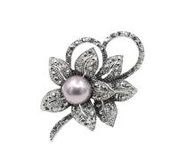 Broche de diamantes imitación negros con forma perla, flor, hoja, pavo real, elegante broche aleación, for boda, cuentas cristal for mujer(Color-3)