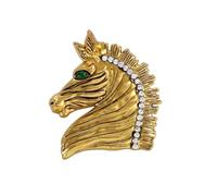 Broche de diseño de cabeza de caballo, aleación de arcilla, plateado/dorado, pin para bufanda de abrigo, accesorio retro, broche de caballo grabado, talla única, como se describe