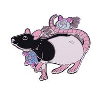 Broche de esmalte de rata con capucha negra con diseño de ratas con diseño de flores, decoración de joyería de moda