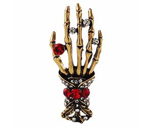 Broche de esqueleto de mano de cristal, Vintage Punk cráneo palmera corpiño Rhinestone insignia traje falda perno prisioneros Hip-Hop Halloween accesorios para mujeres niñas, Diamante de imitación
