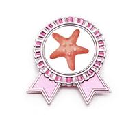 Broche de estrella de mar con ilustración roja de vida marina, medalla de premio ganador rosa, Medium, Metal
