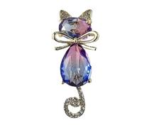 Broche de felino juguetón con detalles de cristal, ramillete de aleación de larga duración, bonito regalo de adición de armario, elegante broche de animales, talla única, como se describe