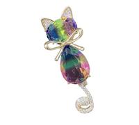 Broche de felino juguetón con detalles de cristal, ramillete de aleación de larga duración, bonito regalo de adición de armario, elegante broche de animales, talla única, como se describe