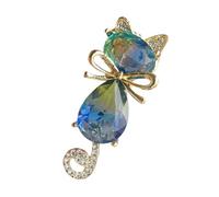 Broche de felino juguetón con detalles de cristal, ramillete de aleación de larga duración, bonito regalo de adición de armario, elegante broche de animales, talla única, como se describe