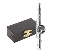 Broche de Flauta, Broche de Instrumento Musical en Miniatura, Mini Broche de Solapa de Flauta Plateada con Caja de Almacenamiento Forrada de Terciopelo Rojo para Decoración