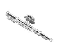 Broche de Flauta de Plata Broche de Solapa de Instrumento Musical en Miniatura con Estuche de Instrumento Forrado de Terciopelo Rojo