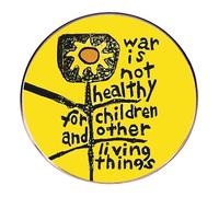Broche de flor anti-guerra, pin de solapa redondo amarillo con mensaje "War Is Not Healthy for Children and Other Living Things", broche de estilo dibujado a mano, insignia de aleación para blusa