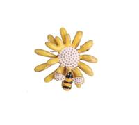 Broche De Flor Broche de Margarita pequeña y abeja colorida, broches artísticos Retro de girasol, 2 uds.(Yellow)