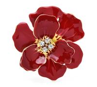 Broche De Flor Broches grandes de flores esmaltadas en rojo y azul for mujer, broche informal fiesta con diamantes imitación for plantas belleza(Red)
