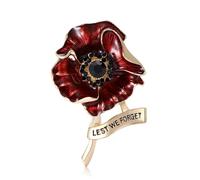 Broche de flor de amapola esmaltada roja, pin de solapa chapado en oro para mujeres y hombres, pancarta de Lest We Forget, joyería conmemorativa floral de circonita cúbica negra, día del armisticio
