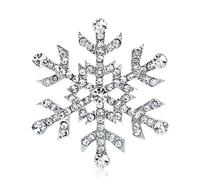 Broche de flor de copo de nieve transparente con diamantes de imitación de Navidad, aleación de invierno, color plateado vintage