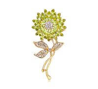 Broche de flor de girasol con diamantes de imitación para mujer, oro dorado, pétalos de hojas, cristales elegantes, accesorio para vestir, chaqueta o sombrero, regalo de boda, San Valentín o