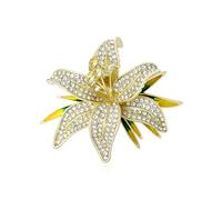 Broche de flor de lirio, arte austríaco, cristal de circonita cúbica y ramillete de ramo de hojas esmaltadas, 4,7 cm, elegante joyería de boda, graduación, suéter, accesorios para mujeres y mujeres