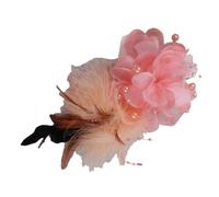 Broche de flor de plumaje, diseño elegante, tela sintética, broche de solapa de clip rápido, adecuado para uso en eventos formales, elegante broche de flor de plumas, talla única, como se describe