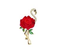 Broche de flor, flamenco, pájaro, para mujeres y hombres, chapado en oro, diamantes de imitación, animales, rojo, rosa, verde, hoja, broches de solapa, delicados accesorios de vestido de novia