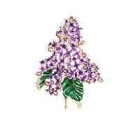 Broche de flor lila morada, pin floral esmaltado chapado en oro con hoja verde, accesorio de solapa vintage de 4,7 cm para mujeres y hombres, joyería de regalo de boda y fiesta