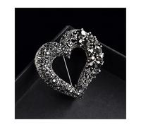 Broche De Flores Broche de estilo Retro elegante de Color negro con diamantes de imitación, broche de corazón encantador, Pin de traje de negocios for mujeres y hombres