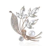 Broche de flores con diamantes imitación, ramo ramillete cristal, Broches for mujer(Gold and White)