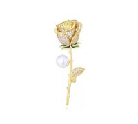Broche de flores de rosas con diamantes de imitación, broche clásico para fiestas, bailes, bodas, banquetes para mujeres elegantes, Talla única, No es una piedra preciosa