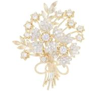 Broche de flores para mujer Zircon Crystal Bouquet diseño con forma de hoja de arco chapado en oro broches para ropa de mujer