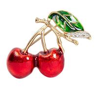 Broche de fruta de cereza roja, pequeño broche de metal para mujer