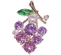 Broche de fruta pequeño con diseño de uvas de cristal, estrás púrpura, broche de hoja verde, broche de bisutería vívida, regalo para mujeres, niñas, tono dorado, brillante, planta de corsé Kle, Metal