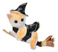 Broche de gato bruja mágica en escoba, esmalte de 2 colores, Klein, Metal no precioso