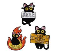 Broche de gato "Everything Is Fine", pin de aleación de zinc negro juguetón