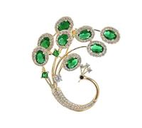 Broche de imitación de esmeralda de pavo real vintage, estilo retro, diamantes de imitación para traje de mujer, abrigo, cuello, sombrero, ropa, bolsa de hombro antideslizante, Metal, Piedra