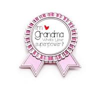 Broche de insignia con texto en inglés "I'm a Grandma What's your Superpower", color rosa, Medium, Metal