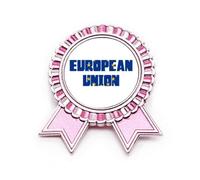 Broche de insignia de integración de la bandera de la Unión Europea con medalla de premio ganador rosa, Medium, Metal