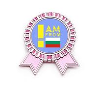 Broche de insignia de moda Art Deco con texto "I Am From Bulgaria", color rosa, Medium, Metal
