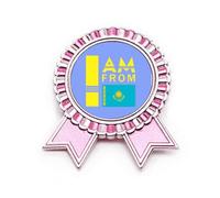 Broche de insignia de moda Art Deco con texto "I Am From Kazakstan", color rosa, Medium, Metal