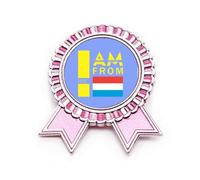 Broche de insignia de moda Art Deco con texto "I Am From Luxembourg - Medalla de premio ganador", color rosa, Medium, Metal