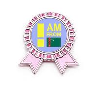 Broche de insignia de moda Art Deco con texto "I Am From Turkmenistan", color rosa, Medium, Metal