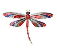 Broche de joya de insecto libélula rojo dominante, acero inoxidable.